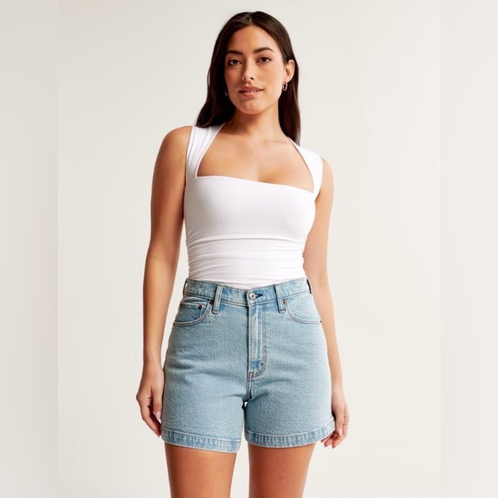 Abercrombie & Fitch‎ White Ava Cotton-Blend Seamless Fabric Ruched Bodysuit